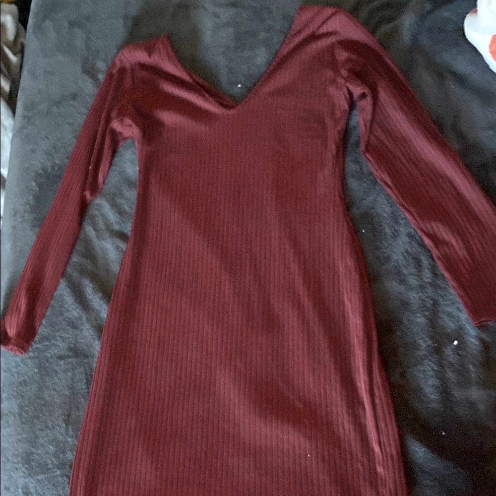 Elegant Long Sleeve Burgundy Dress